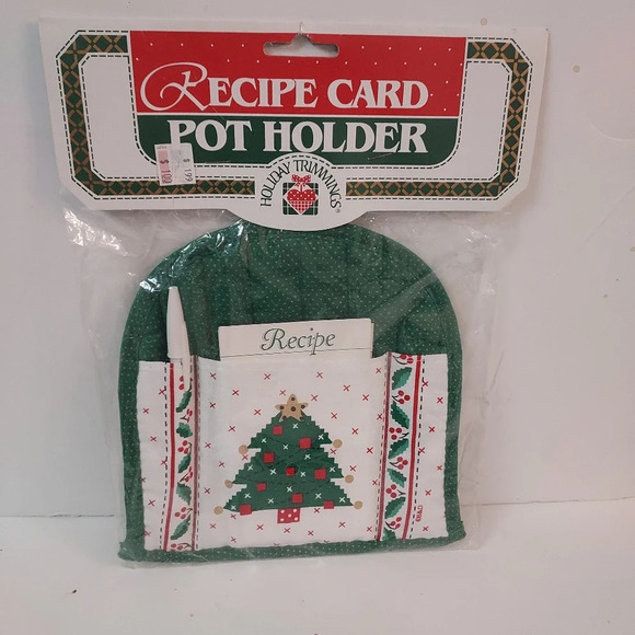 Other - Vintage Christmas Tree Fabric Pot Holder, Recipe Card and Pen Holder